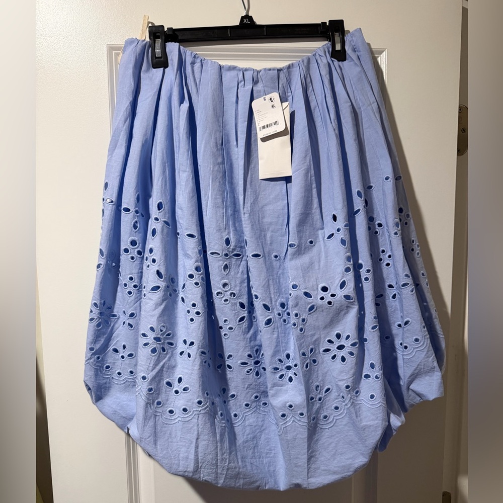 HEMANT & NANDITA Sky Blue Eyelet A-Line Skirt